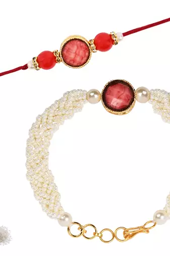 I jewels designer kundan pearl beaded bhaiya bhabhi lumba rakhi
