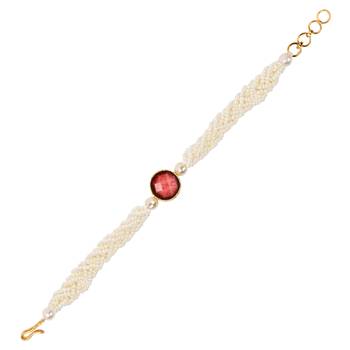 I jewels designer kundan pearl beaded bhaiya bhabhi lumba rakhi 5