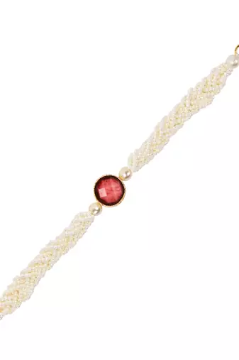 I jewels designer kundan pearl beaded bhaiya bhabhi lumba rakhi