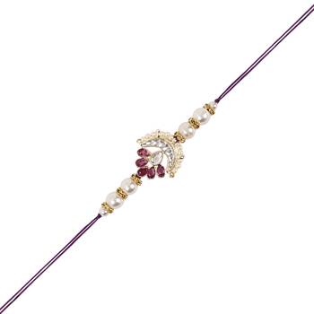 I jewels designer kundan pearl hanging bhaiya bhabhi lumba rakhi bracelet combo set 3