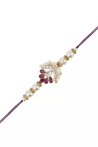 I jewels designer kundan pearl hanging bhaiya bhabhi lumba rakhi bracelet combo set