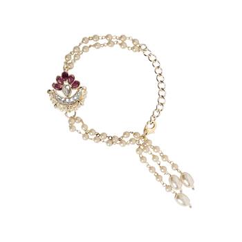 I jewels designer kundan pearl hanging bhaiya bhabhi lumba rakhi bracelet combo set 4