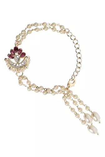 I jewels designer kundan pearl hanging bhaiya bhabhi lumba rakhi bracelet combo set