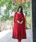  MAROON COLOURED ANARKALI EMBIDERY  SUIT SET - TD09