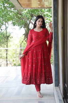 MAROON COLOURED ANARKALI EMBIDERY  SUIT SET - TD09 3