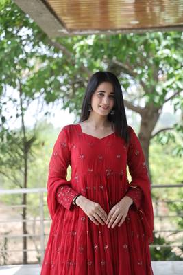  MAROON COLOURED ANARKALI EMBIDERY  SUIT SET - TD09 4