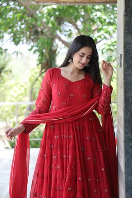  MAROON COLOURED ANARKALI EMBIDERY  SUIT SET - TD09 6