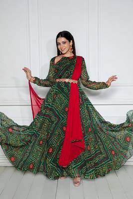 Bejewelled green anarkali with dupatta 1