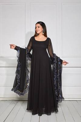Raisin black sheer back anarkali with dupatta 1