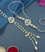 I jewels designer kundan pearl hanging bhaiya bhabhi lumba rakhi bracelet combo set