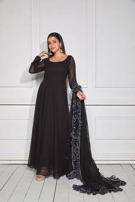 Raisin black sheer back anarkali with dupatta 3
