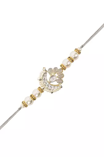 I jewels designer kundan pearl hanging bhaiya bhabhi lumba rakhi bracelet combo set