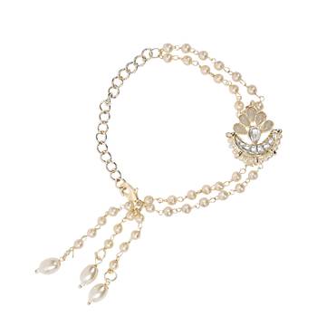 I jewels designer kundan pearl hanging bhaiya bhabhi lumba rakhi bracelet combo set 4