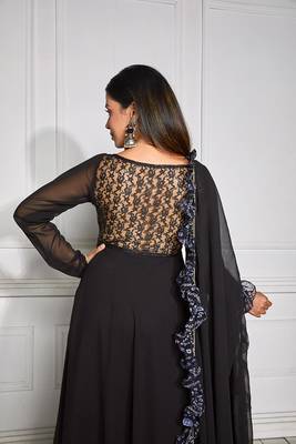 Raisin black sheer back anarkali with dupatta 6