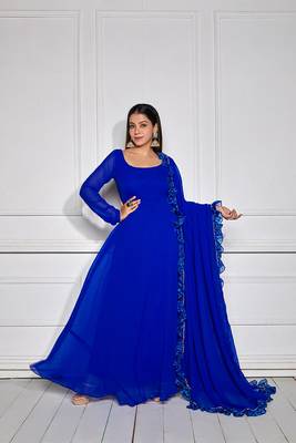 Azure blue sheer back anarkali with dupatta 1