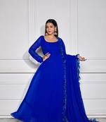 Azure blue sheer back anarkali with dupatta