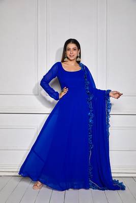 Azure blue sheer back anarkali with dupatta 3