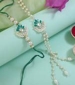 designer kundan pearl hanging bhaiya bhabhi lumba rakhi bracelet combo set