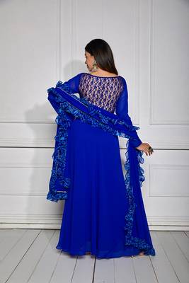 Azure blue sheer back anarkali with dupatta 4