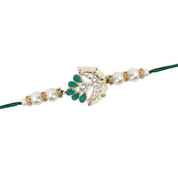 designer kundan pearl hanging bhaiya bhabhi lumba rakhi bracelet combo set 3
