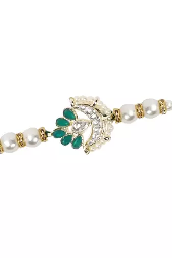 designer kundan pearl hanging bhaiya bhabhi lumba rakhi bracelet combo set