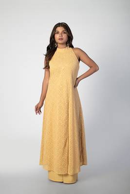 Biscotti beige halter neck chikankari set 1