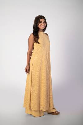 Biscotti beige halter neck chikankari set 3