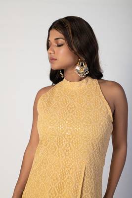 Biscotti beige halter neck chikankari set 6