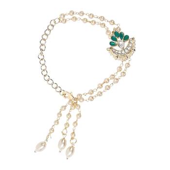 designer kundan pearl hanging bhaiya bhabhi lumba rakhi bracelet combo set 4