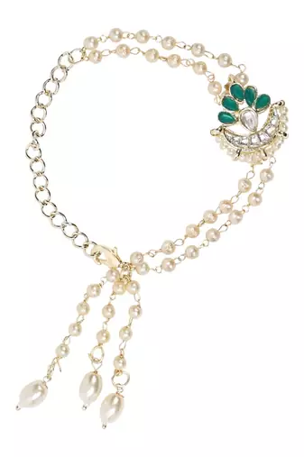 designer kundan pearl hanging bhaiya bhabhi lumba rakhi bracelet combo set