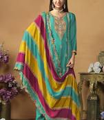 Faux georgette embroidered salwar suit in turquoise