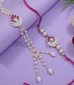 I jewels designer kundan pearl hanging bhaiya bhabhi lumba rakhi bracelet combo set