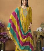 Faux georgette embroidered salwar suit in mustard