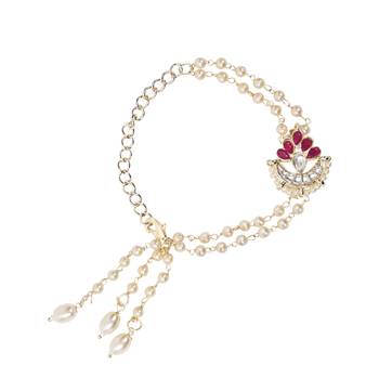I jewels designer kundan pearl hanging bhaiya bhabhi lumba rakhi bracelet combo set 4