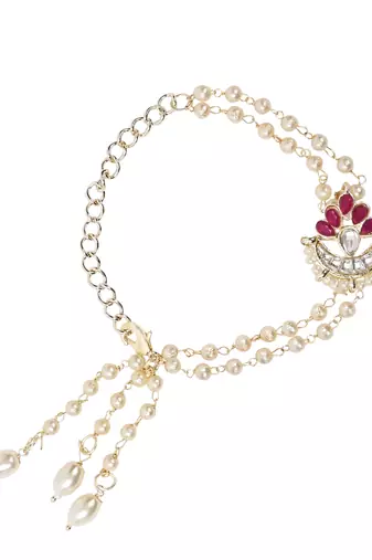 I jewels designer kundan pearl hanging bhaiya bhabhi lumba rakhi bracelet combo set