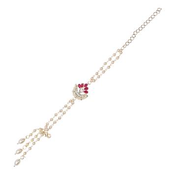 I jewels designer kundan pearl hanging bhaiya bhabhi lumba rakhi bracelet combo set 5
