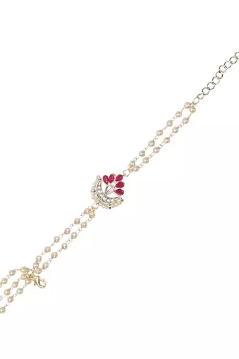 I jewels designer kundan pearl hanging bhaiya bhabhi lumba rakhi bracelet combo set