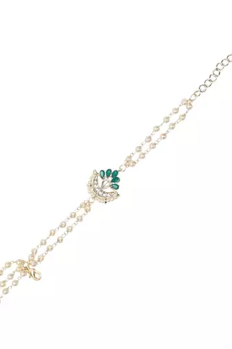 designer kundan pearl hanging bhaiya bhabhi lumba rakhi bracelet combo set