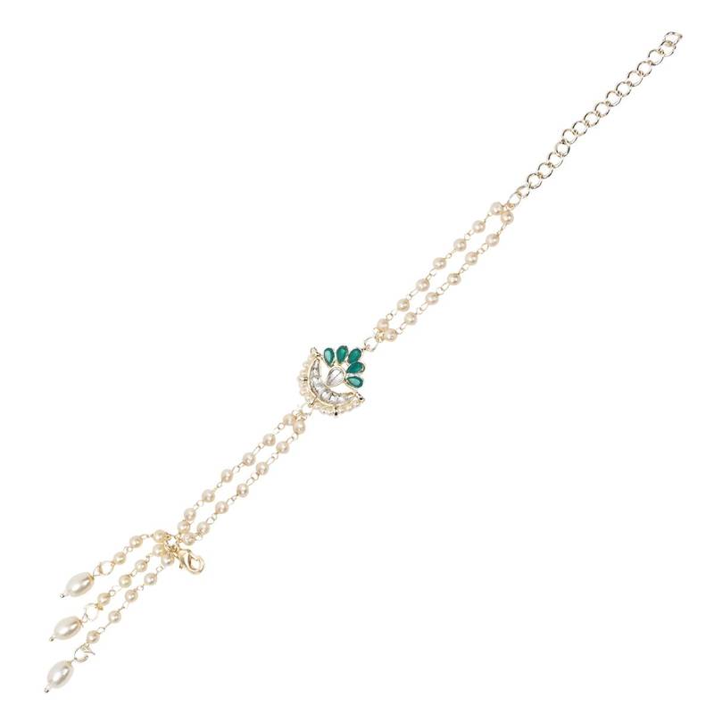 designer kundan pearl hanging bhaiya bhabhi lumba rakhi bracelet combo set