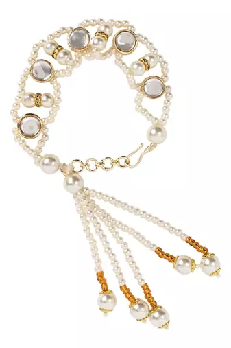 I jewels designer kundan pearl hanging bhaiya bhabhi lumba rakhi