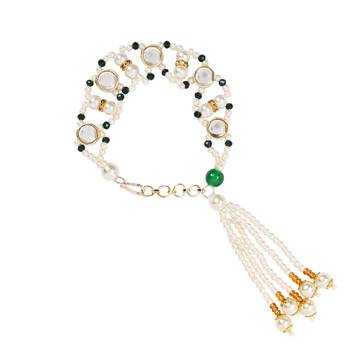 I jewels designer kundan pearl hanging bhaiya bhabhi lumba rakhi 5
