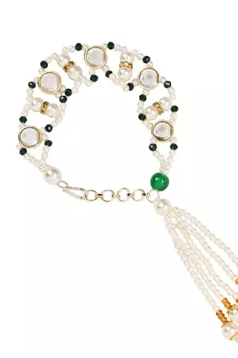I jewels designer kundan pearl hanging bhaiya bhabhi lumba rakhi
