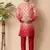 printed peach dupion silk kurta and pajama set for boys