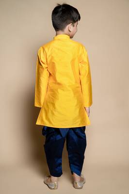 Nfc creation embroidery & mirror work yellow dupion silk kurta and patiyala set for boys 2