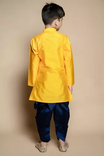 Nfc creation embroidery & mirror work yellow dupion silk kurta and patiyala set for boys