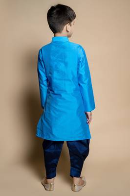 Nfc creation embroidery & mirror work blue dupion silk kurta and patiyala set for boys 2