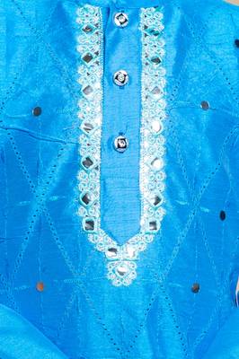 Nfc creation embroidery & mirror work blue dupion silk kurta and patiyala set for boys 5
