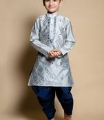 Nfc creation embroidery & mirror work grey dupion silk kurta and patiyala set for boys