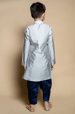 Nfc creation embroidery & mirror work grey dupion silk kurta and patiyala set for boys 2