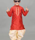 embroidery work maroon dupion silk kurta and patiyala set for boys